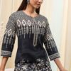 Woman Black Cotton Straight Kurta - Image 3