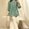 Women Green Cotton Printed Short A-Line Kurta - Image 7