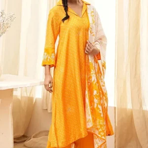 Women Yellow Bandhani Printed A-Line Suit Set