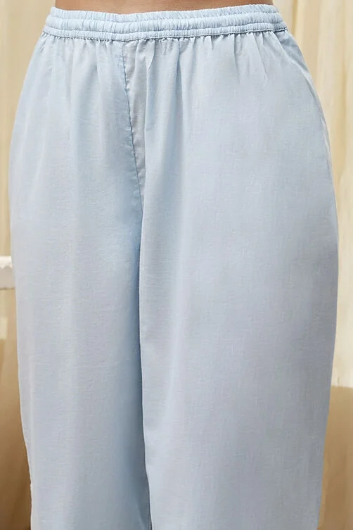 Women Powder Blue Cotton Embellished Anarkali Suit Set - Image 4